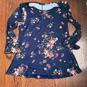 First Love Navy Floral Long Sleeve Top